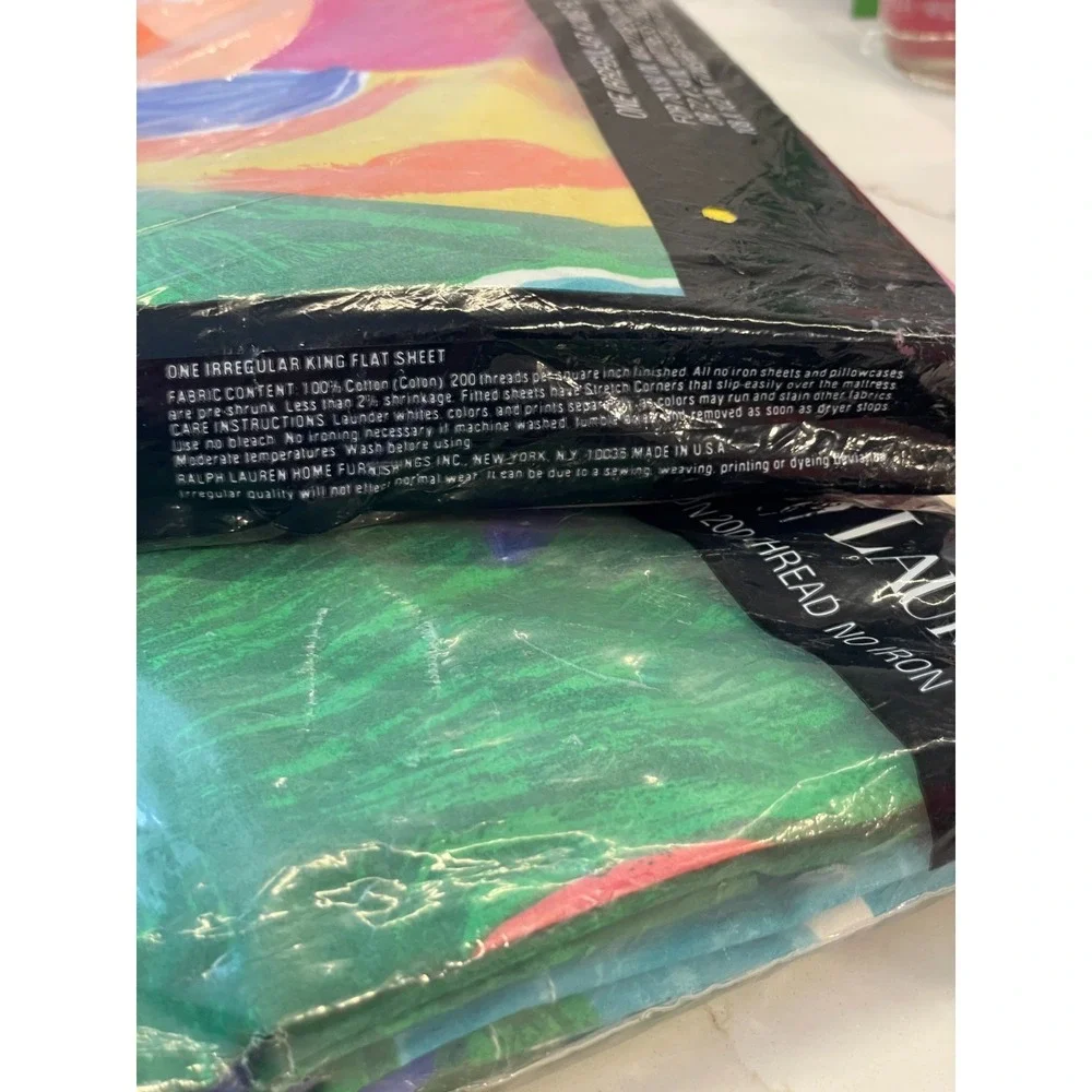 IRREGULAR‎ Vintage Ralph Lauren Costa Paradiso King Flat Sheet & 2 Pillowcases